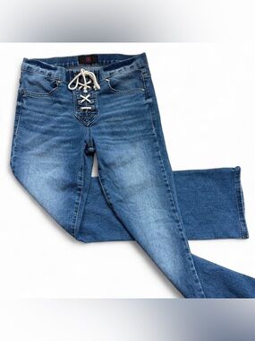 Y2K style Classic blue lace up flare jeans